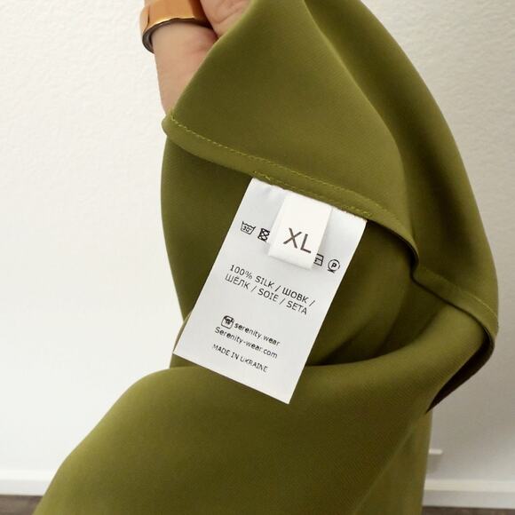 [Serenity] Olive Green Elastic Waist Pull On Silk Satin Midi Slip Skirt NWT XL - Picture 11 of 12